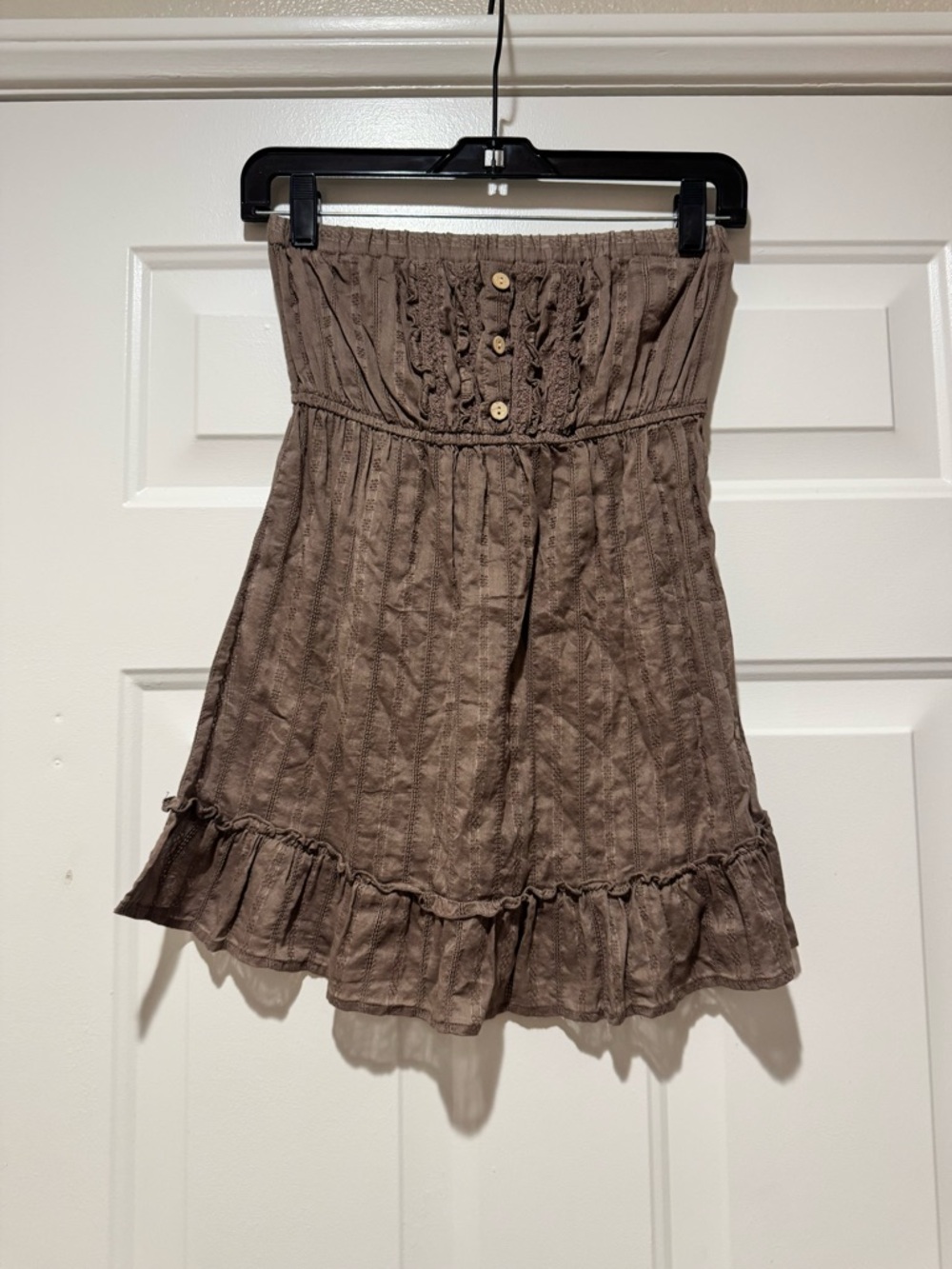 Brown Strapless Ruffle-Hem Women's Top